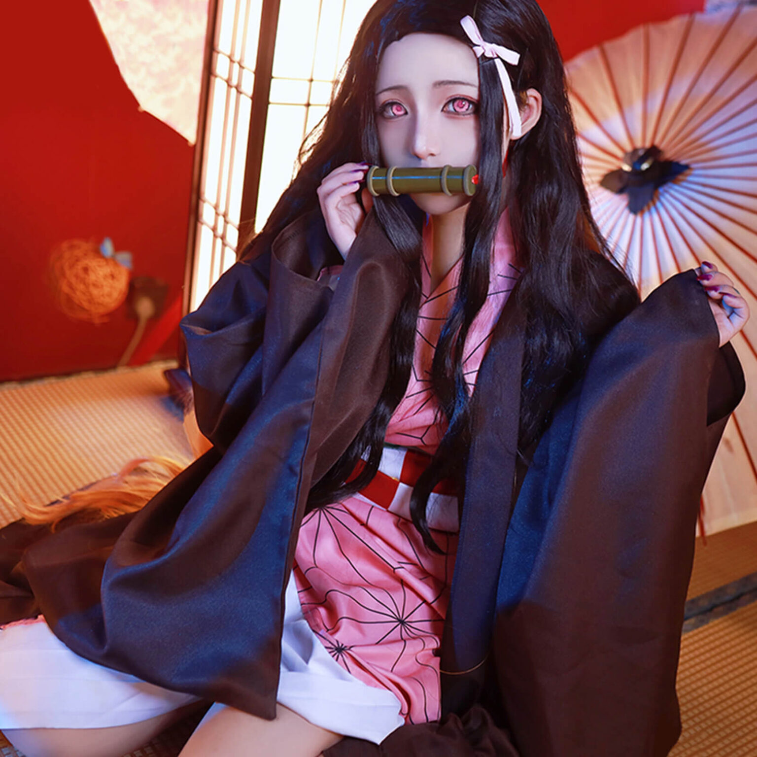 Nezuko Kamado Costume Halloween Cosplay Dress Outfit Full Set For Kids ...