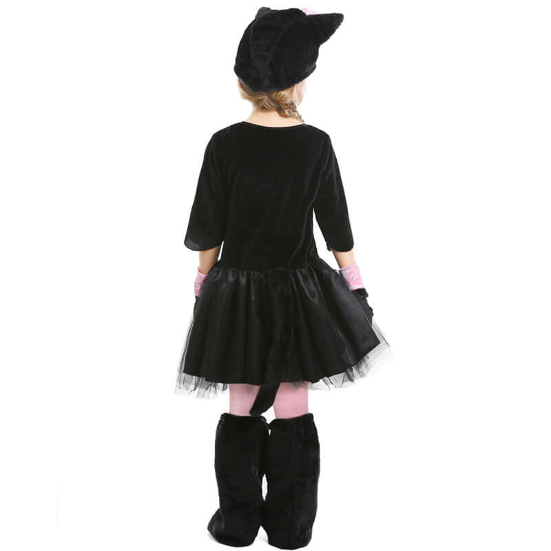Girls Black Cat Costume Kids Animal Cosplay Outfit for Halloween ...
