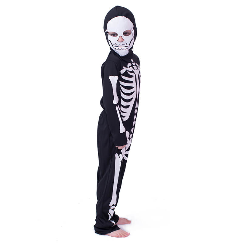 Kids Scary Skeleton Costume Halloween Jumpsuit and Mask Skull Outfit 