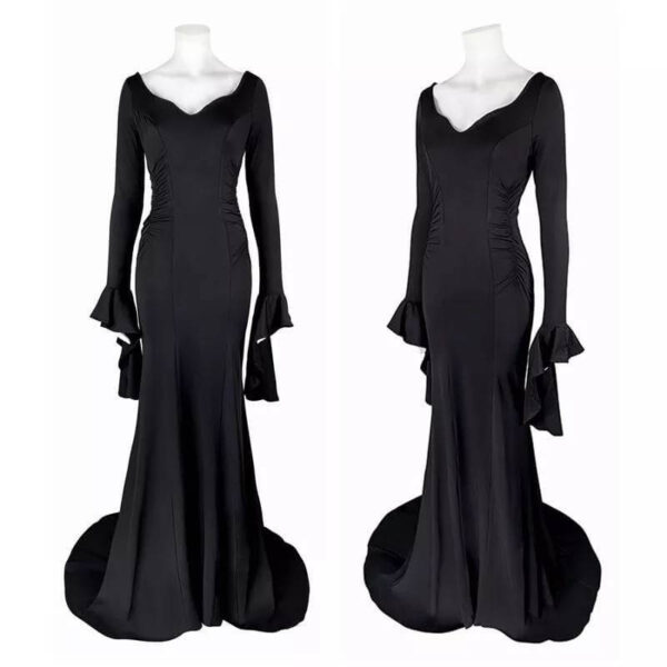 Morticia Addams Dress Adult Floor Length Evening Gown Costume Black Gothic Morticia Party Dress 5756