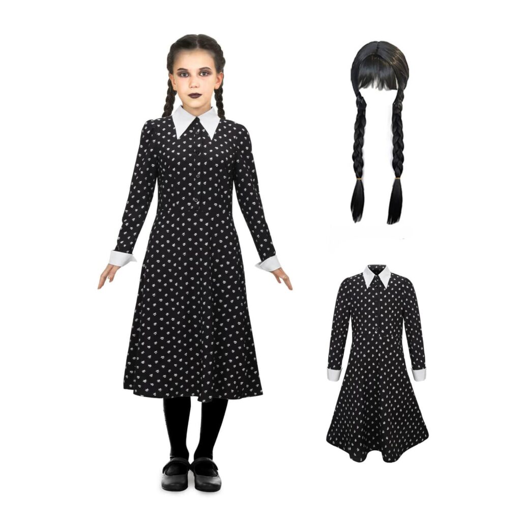 Girls Wednesday Addams Dress Wednesday Costume White Peter Pan Collar